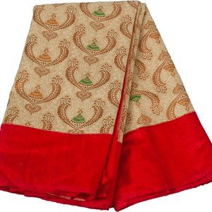 Heavy Biege and red handloom benarasi Katan silk saree